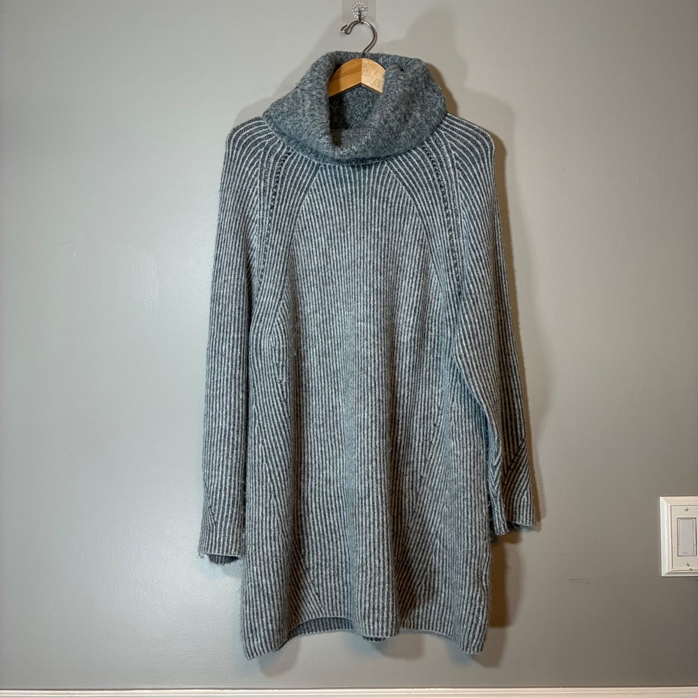 Topshop Grey Ribbed Cowl Neck Tunic Sweater Oversized Marl Knit US 12 Large